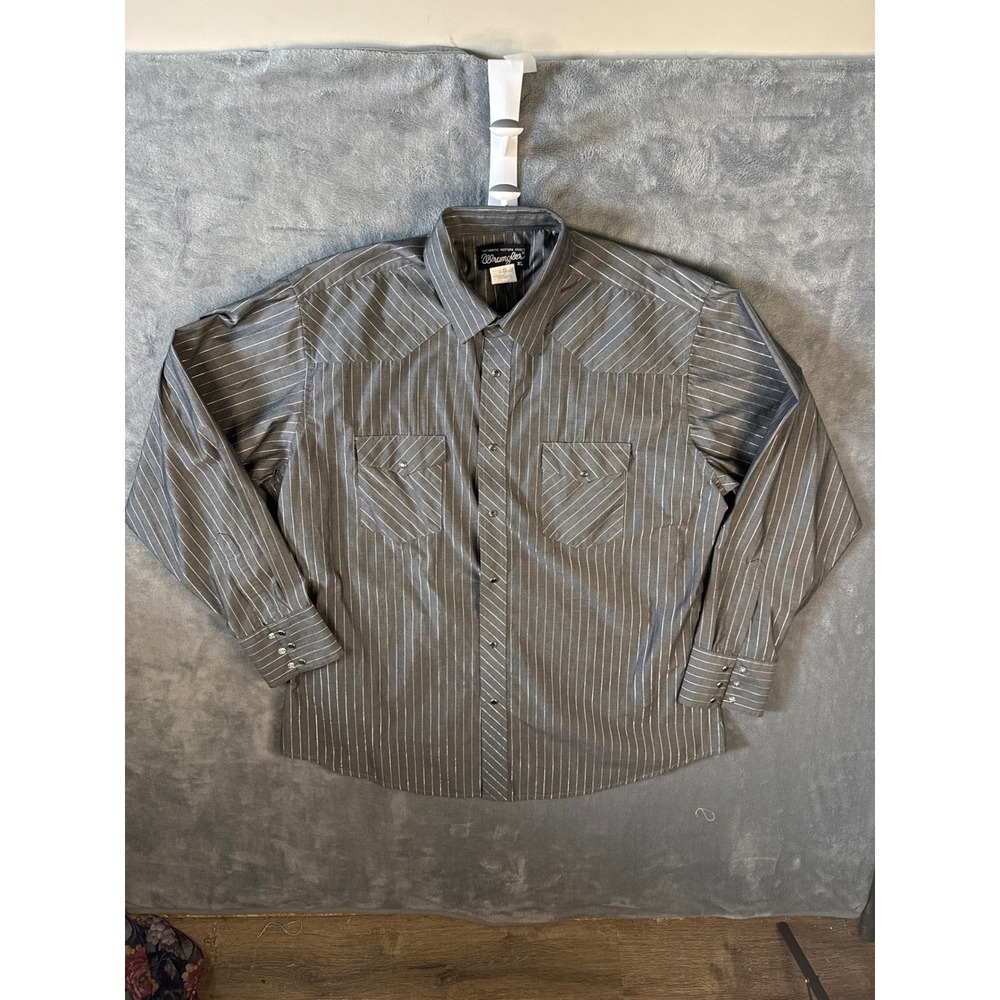 Wrangler Mens Western Pearl Snap Shirt XL Grey Pinstripe Lurex Yoke 75794BK